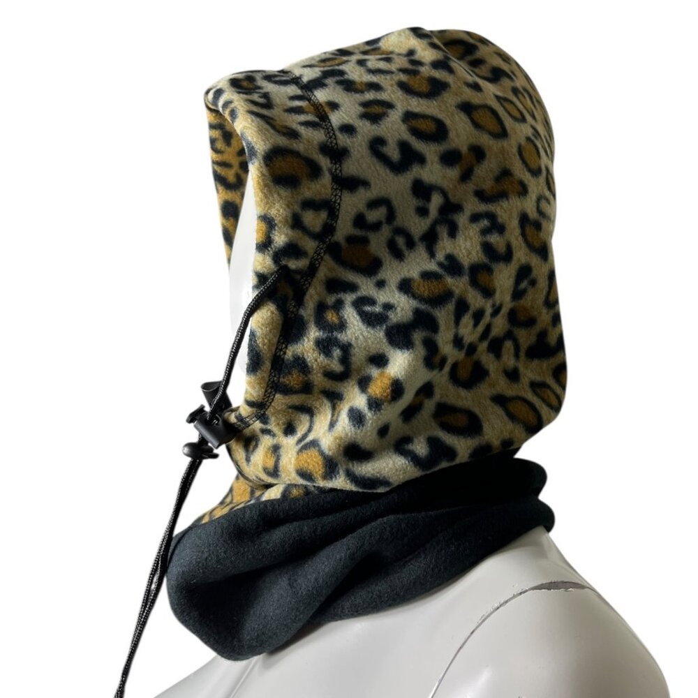 Hot Headz Leopard Print & Black Convertible Fleece Hat Hood Face Cover One Size - Picture 3 of 12